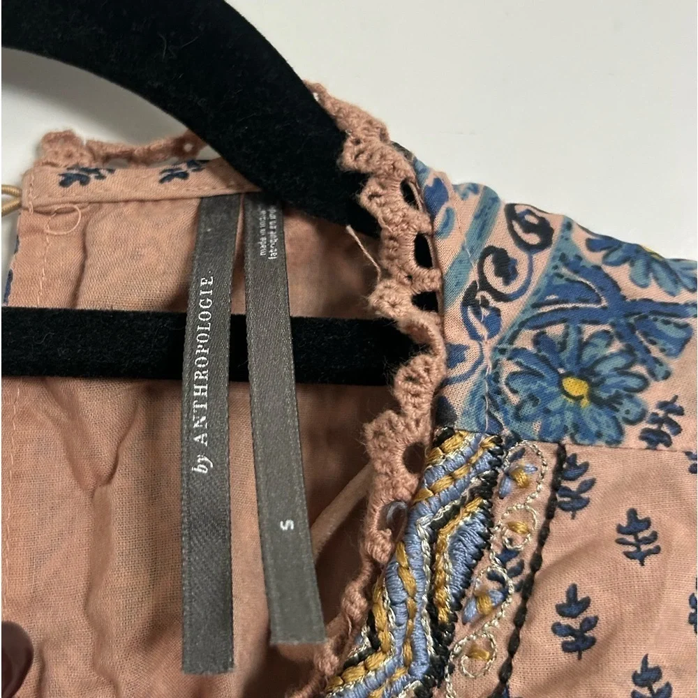 Anthropologie Tunic Embroidered Mauve Mini Dress Size S Boho Western Festival